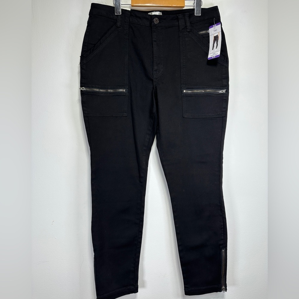 Joie Black Cargo Utility Pants High Rise Stretch Cotton Zipper Pocket Size 16 - Picture 3 of 9